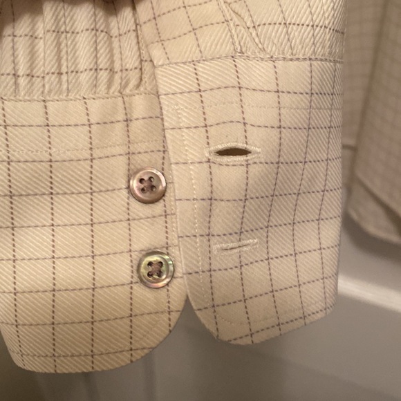 John W Nordstrom Button Down Collar Shirt - Cream w/ Brown Pinstripes - 17” Neck - Picture 3 of 6